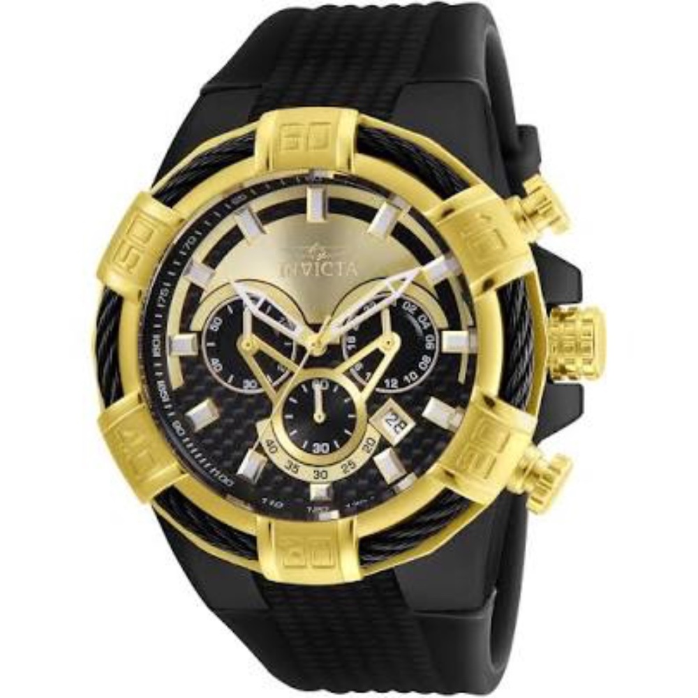 New Invicta Bolt Qtz Chrono  Black/Gold w/Gift Box